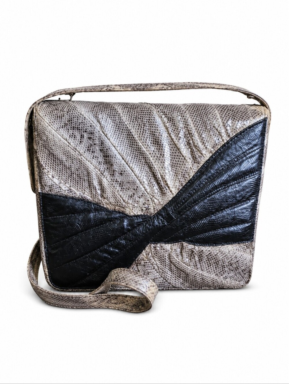 VTG LEE SANDS Python Snakeskin Twisted Bow Square Envelope Crossbody Bag